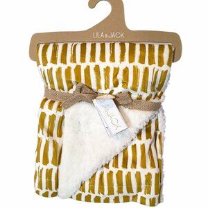 Lila & Jack Golden Stripes Soft Sherpa Baby Lovey Security Blanket 30" X 40" NEW